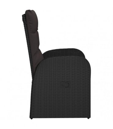 vidaXL Reclining Garden Chairs with Cushions 2 pcs Black Poly Rattan