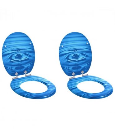 vidaXL Soft-Close Toilet Seat 2 pcs Blue Drop 44 x 38 cm MDF board