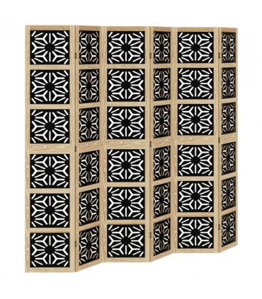 vidaXL Room Divider 6 Panels Brown and Black Solid Wood Paulownia