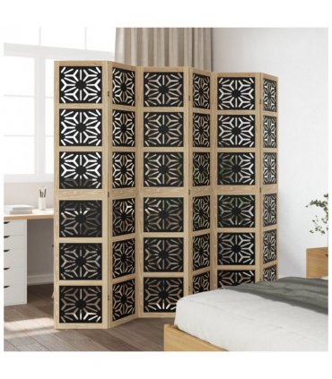 vidaXL Room Divider 6 Panels Brown and Black Solid Wood Paulownia