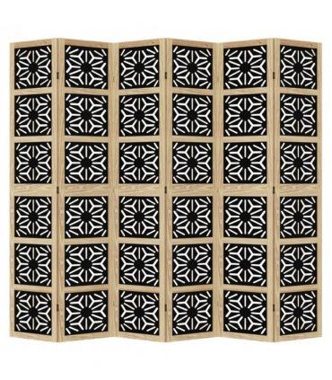 vidaXL Room Divider 6 Panels Brown and Black Solid Wood Paulownia