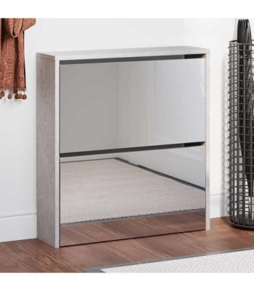 vidaXL Shoe Cabinet with Mirror 2-Layer Concrete Grey 63x17x67 cm
