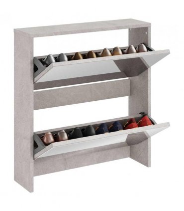 vidaXL Shoe Cabinet with Mirror 2-Layer Concrete Grey 63x17x67 cm