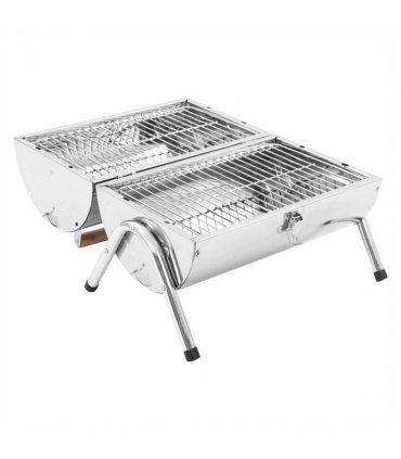 vidaXL Portable Tabletop Charcoal BBQ Grill Stainless Steel Double Grids