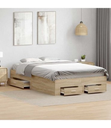vidaXL Bed Frame with Drawer Brown 120 x 190 cm Engineered Wood