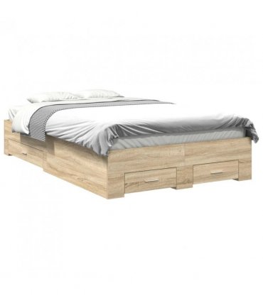 vidaXL Bed Frame with Drawer Brown 120 x 190 cm Engineered Wood