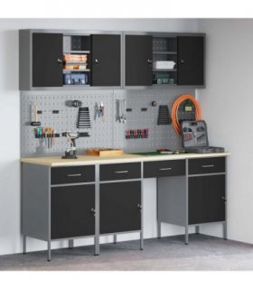 vidaXL Work Cabinet with Drawer 10 pcs Black Engineered Wood and Steel