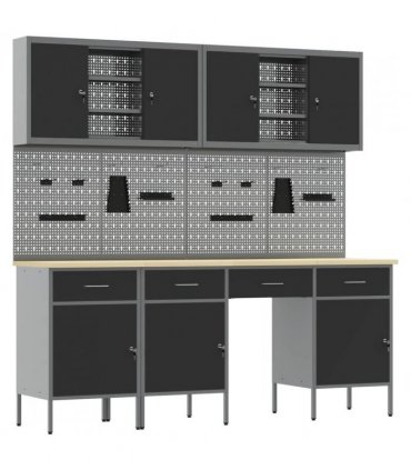 vidaXL Work Cabinet with Drawer 10 pcs Black Engineered Wood and Steel