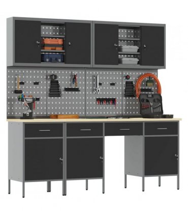 vidaXL Work Cabinet with Drawer 10 pcs Black Engineered Wood and Steel
