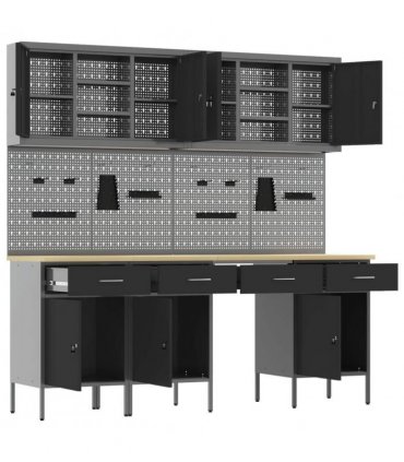 vidaXL Work Cabinet with Drawer 10 pcs Black Engineered Wood and Steel