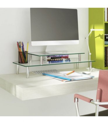 vidaXL 2-Tier Monitor Stand Transparent Glass