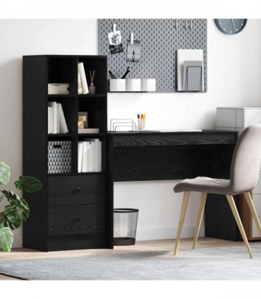 vidaXL Desk with Drawer with Shelf with Storage 2 pcs Black Oak