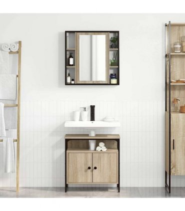 vidaXL Bathroom Furniture Set with Shelf 2 pcs Brown Engineered wood
