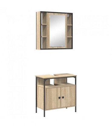 vidaXL Bathroom Furniture Set with Shelf 2 pcs Brown Engineered wood