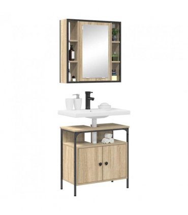 vidaXL Bathroom Furniture Set with Shelf 2 pcs Brown Engineered wood