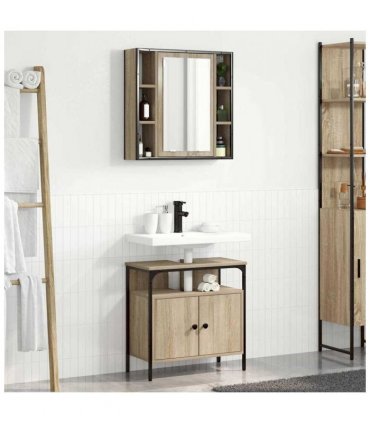 vidaXL Bathroom Furniture Set with Shelf 2 pcs Brown Engineered wood