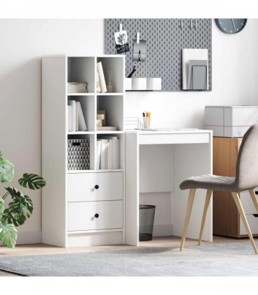 vidaXL Desk with Drawer with Shelf with Storage 2 pcs White