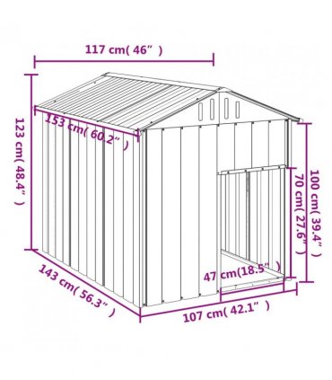 vidaXL Dog House with Roof Anthracite 117x153x123 cm Galvanised Steel