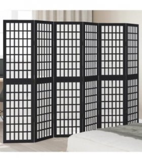 vidaXL Room Divider 6 Panels Black Solid Wood Paulownia