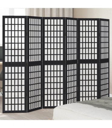 vidaXL Room Divider 6 Panels Black Solid Wood Paulownia