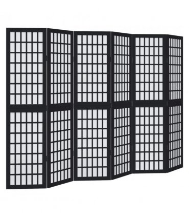 vidaXL Room Divider 6 Panels Black Solid Wood Paulownia