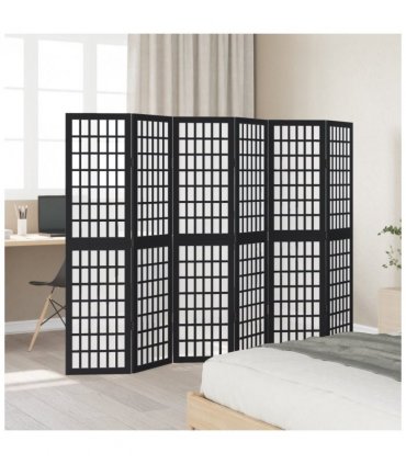 vidaXL Room Divider 6 Panels Black Solid Wood Paulownia