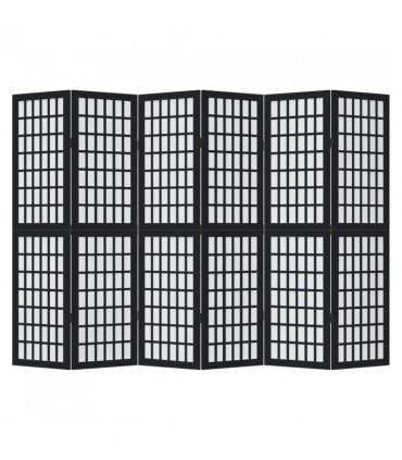 vidaXL Room Divider 6 Panels Black Solid Wood Paulownia