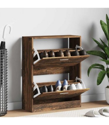 vidaXL Shoe Cabinet Smoked Oak 63x24x81 cm Engineered Wood