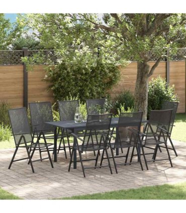 vidaXL Garden Dining Set 9 pcs Anthracite Powder-coated Steel