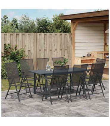 vidaXL Garden Dining Set 9 pcs Anthracite Powder-coated Steel