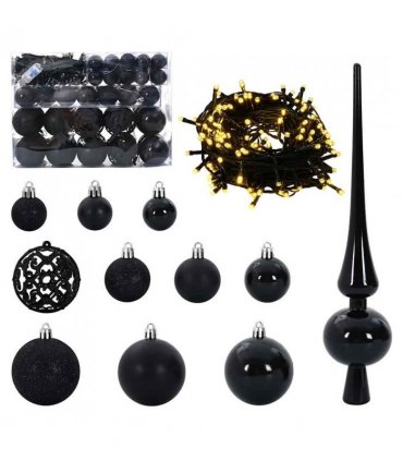 vidaXL Christmas Bauble Set with 150 LEDs 61 pcs Black Plastic