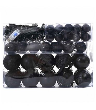 vidaXL Christmas Bauble Set with 150 LEDs 61 pcs Black Plastic