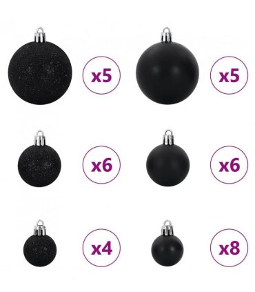 vidaXL Christmas Bauble Set with 150 LEDs 61 pcs Black Plastic