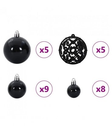 vidaXL Christmas Bauble Set with 150 LEDs 61 pcs Black Plastic