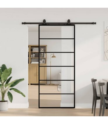 vidaXL Sliding Door with Hardware Set Black 90x205 cm ESG Glass