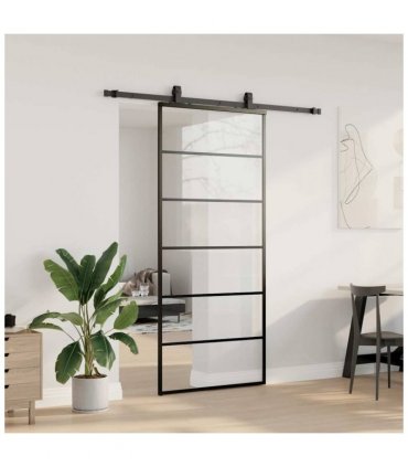 vidaXL Sliding Door with Hardware Set Black 90x205 cm ESG Glass