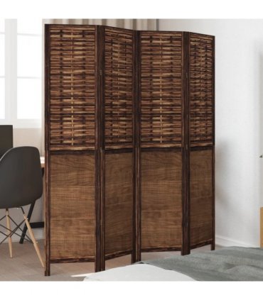 vidaXL Room Divider 4 Panels Dark Brown Solid Wood Paulownia