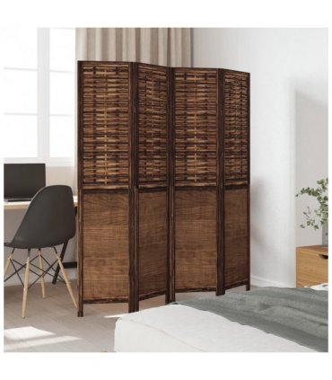 vidaXL Room Divider 4 Panels Dark Brown Solid Wood Paulownia