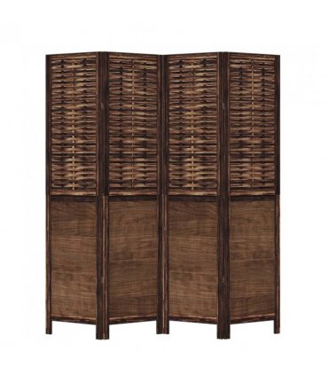 vidaXL Room Divider 4 Panels Dark Brown Solid Wood Paulownia