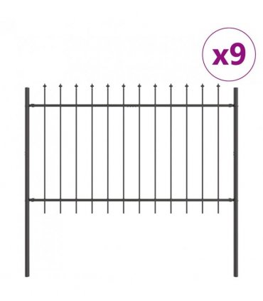 vidaXL Garden Fence 9 pcs Grey 15.3 x 0.8 m Powder-coated Steel