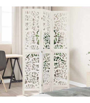 vidaXL Room Divider 3 Panels White Solid Wood Paulownia