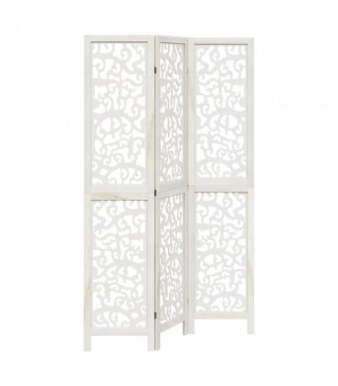 vidaXL Room Divider 3 Panels White Solid Wood Paulownia