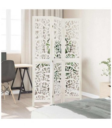 vidaXL Room Divider 3 Panels White Solid Wood Paulownia