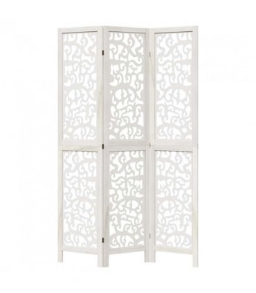 vidaXL Room Divider 3 Panels White Solid Wood Paulownia