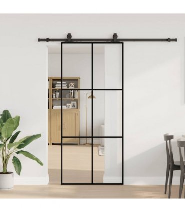 vidaXL Sliding Door with Hardware Set Black 90x205 cm ESG Glass