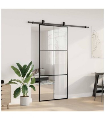 vidaXL Sliding Door with Hardware Set Black 90x205 cm ESG Glass