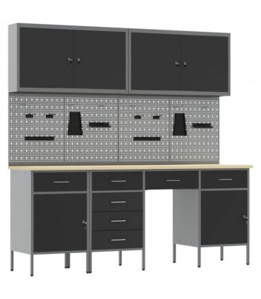 vidaXL Work Cabinet with Drawer 10 pcs Black Engineered Wood and Steel