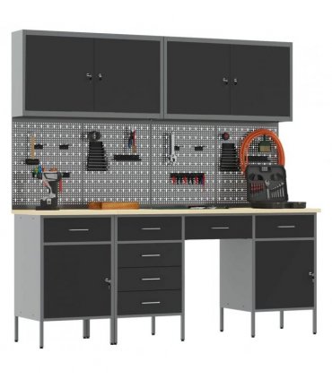 vidaXL Work Cabinet with Drawer 10 pcs Black Engineered Wood and Steel