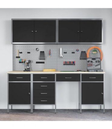 vidaXL Work Cabinet with Drawer 10 pcs Black Engineered Wood and Steel