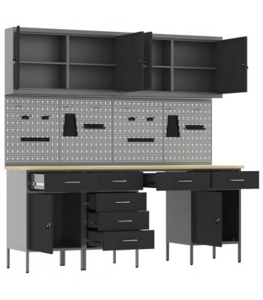 vidaXL Work Cabinet with Drawer 10 pcs Black Engineered Wood and Steel